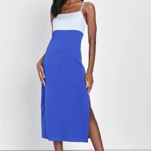 NWT Lulu’s Feeling Sensational Light Blue and Cobalt Color Block Midi Dress (XL)